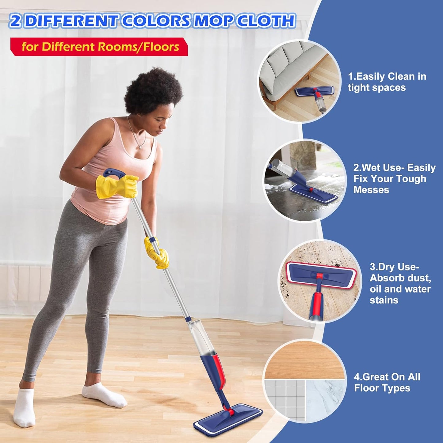 Wet Dust Mops for Hardwood Floor Cleaning - MEXERRIS Spray Mops with 4X Reusable Washable Pads 2X