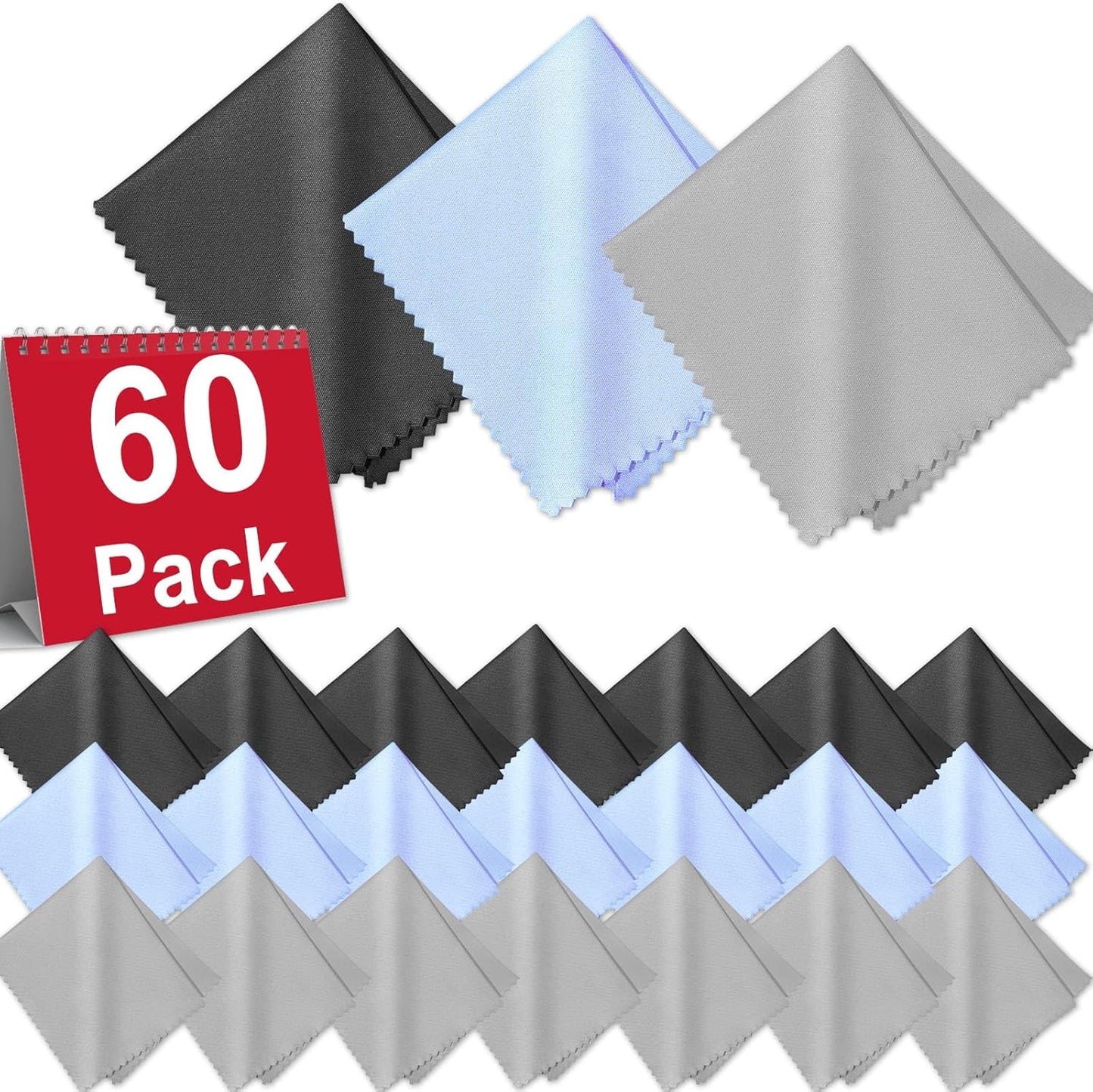 60-Pack Microfiber Cleaning Cloths for Glasses, 6x7 Inch Premium Lens Cleaning Cloth for Screens