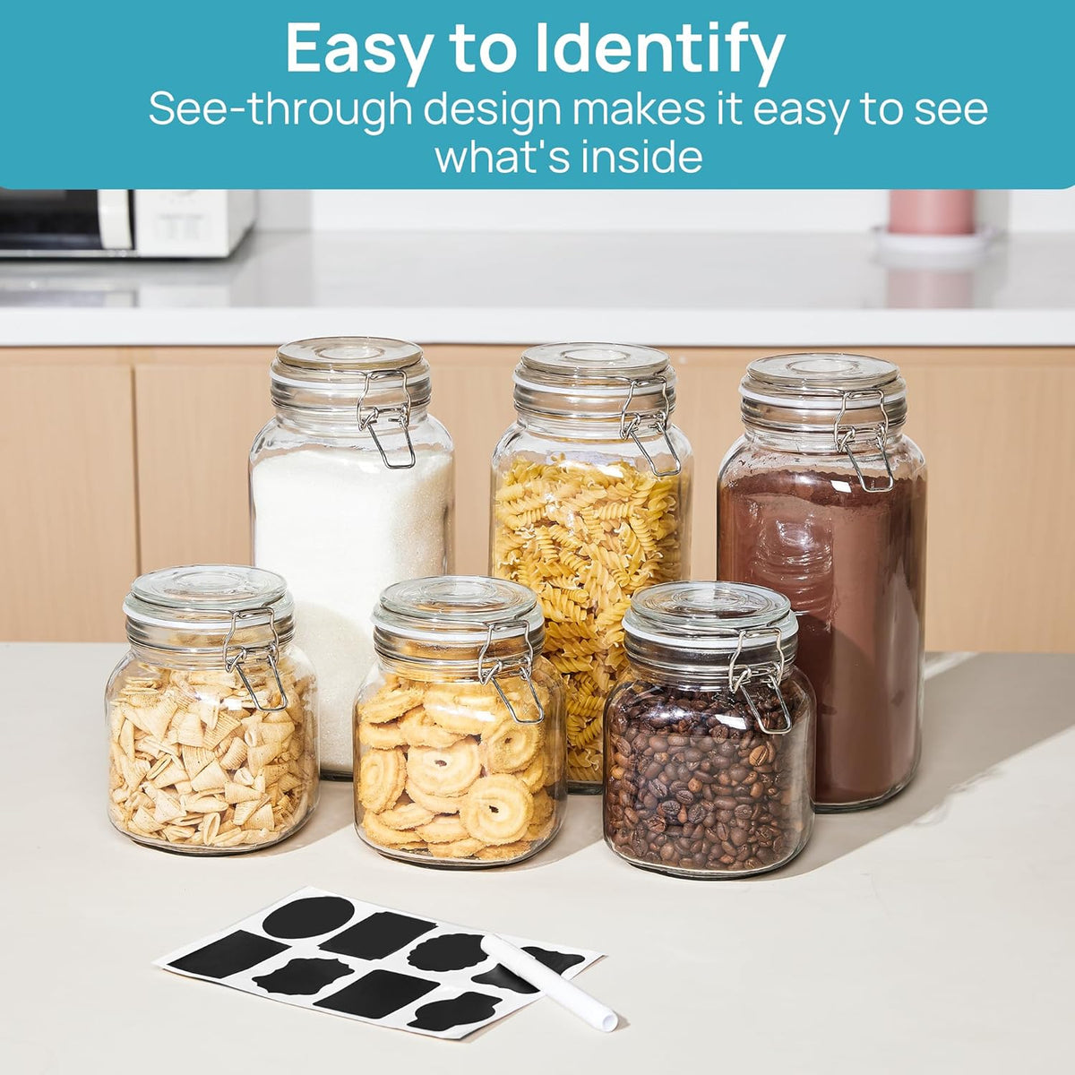Vtopmart 78oz Glass Food Storage Jars with Airtight Clamp Lids, 3 Pack Large Kitchen Canisters for