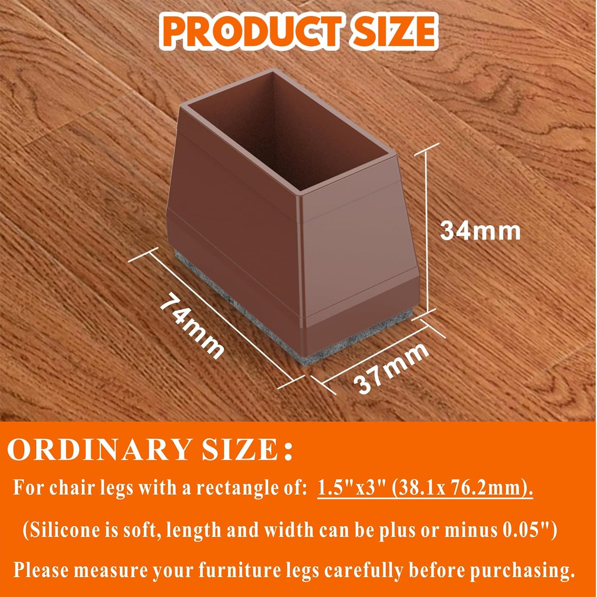 Rectangle Chair Leg Protectors for Hardwood Floors,16 PCS Silicone Covers to Protect Wood Tile