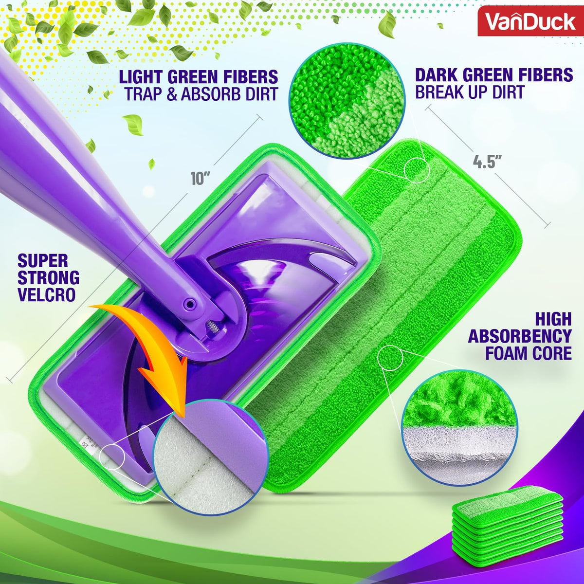 VanDuck Reusable Mop Pads Compatible with Swiffer WetJet (4 Pack) - Microfiber Mop Refill for Wet