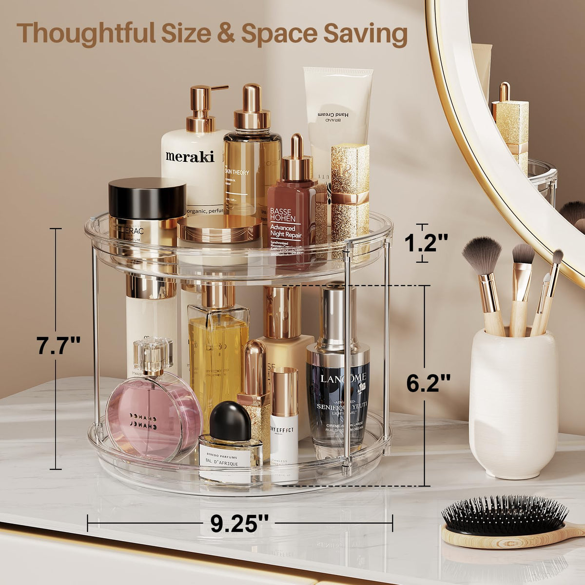 LAMU 2 Tier Lazy Susan Turntable Organizer 9.25'' Rotating Spice Rack Organization for Cabinet