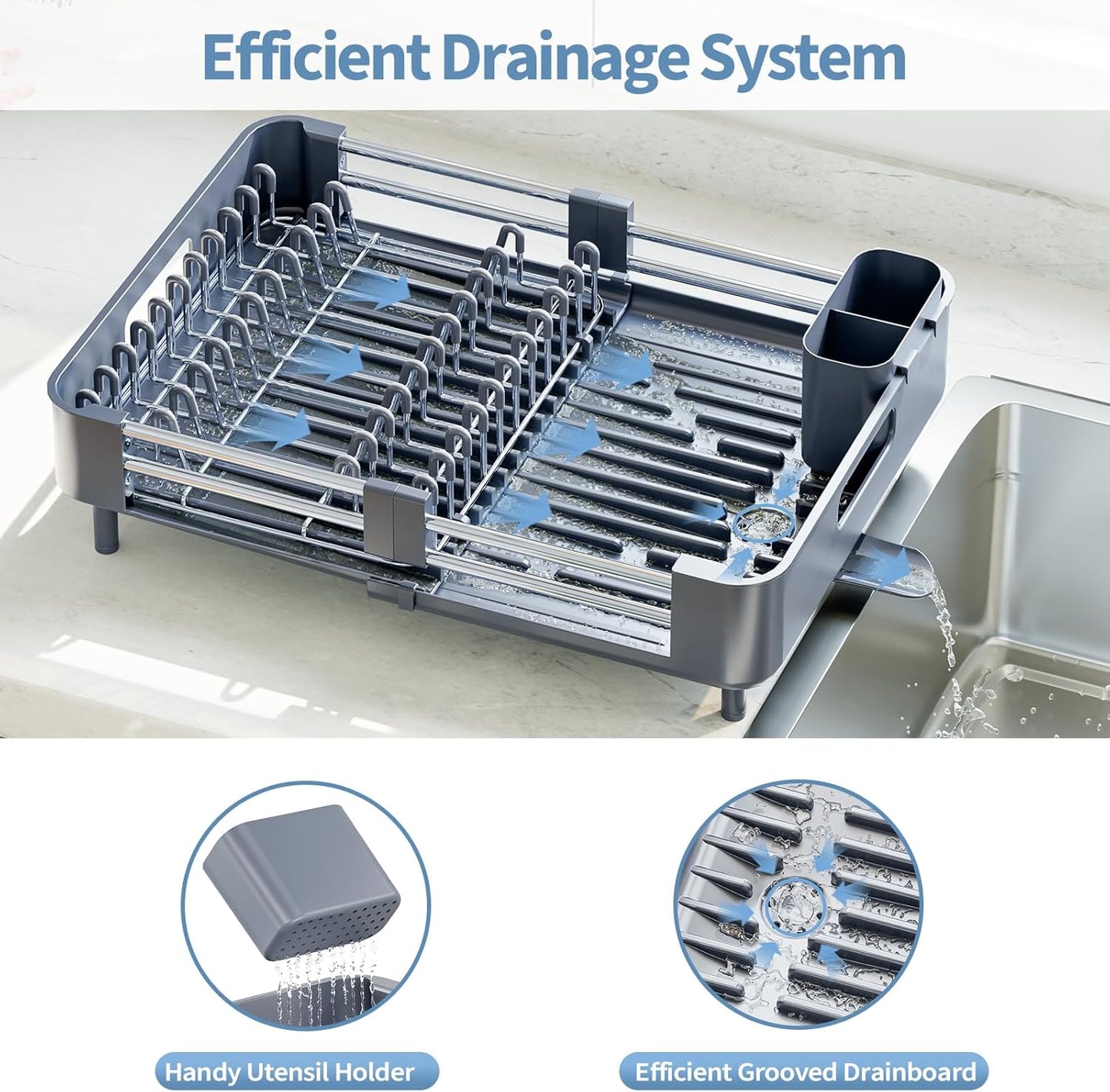 Dish Racks for Kitchen Counter, Dish Drying Rack - Stainless Steel Dish Drainer, Sink Drying Rack