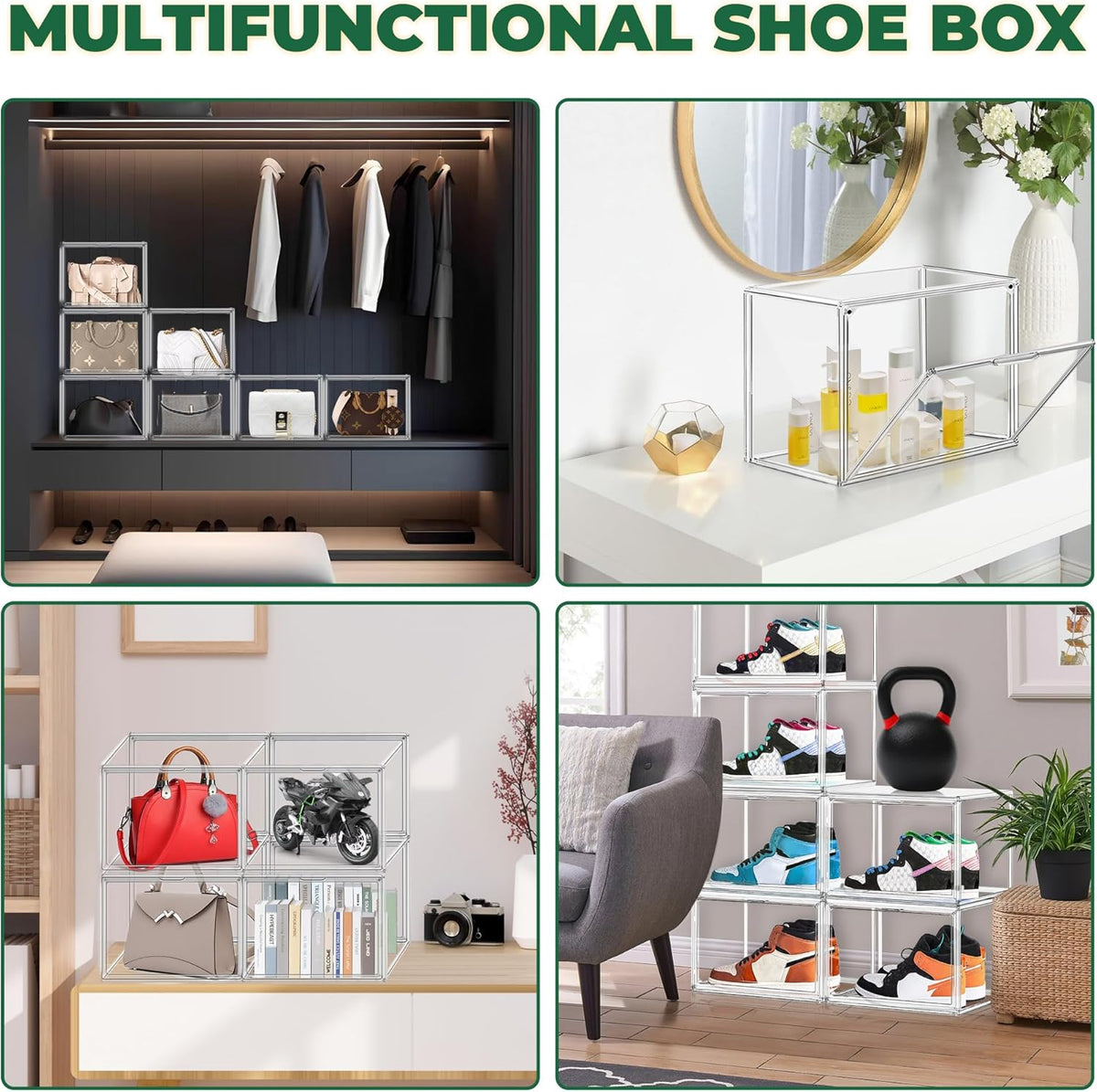 12 Pack Thicken Shoe Rack Organizer for Closet Acrylic Shoe Box with Magnetic Door Sneaker Display