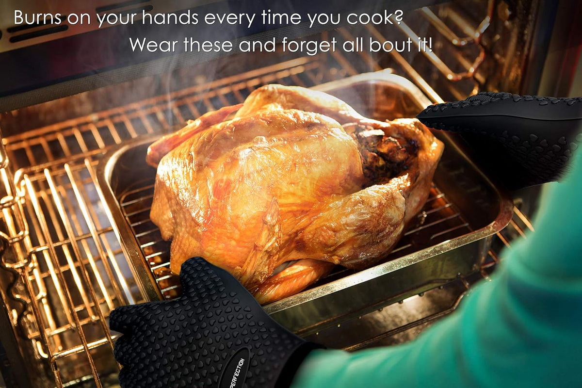 KITCHEN PERFECTION Silicone Smoker Oven Gloves -Extreme Heat Resistant BBQ Gloves -Handle Hot Food