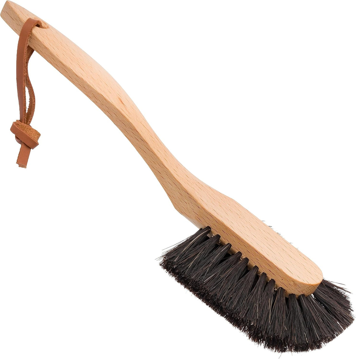 Redecker Oiled Beechwood Dish Brush with Curved Handle and Black Horsehair, 10-1/2-Inches Long