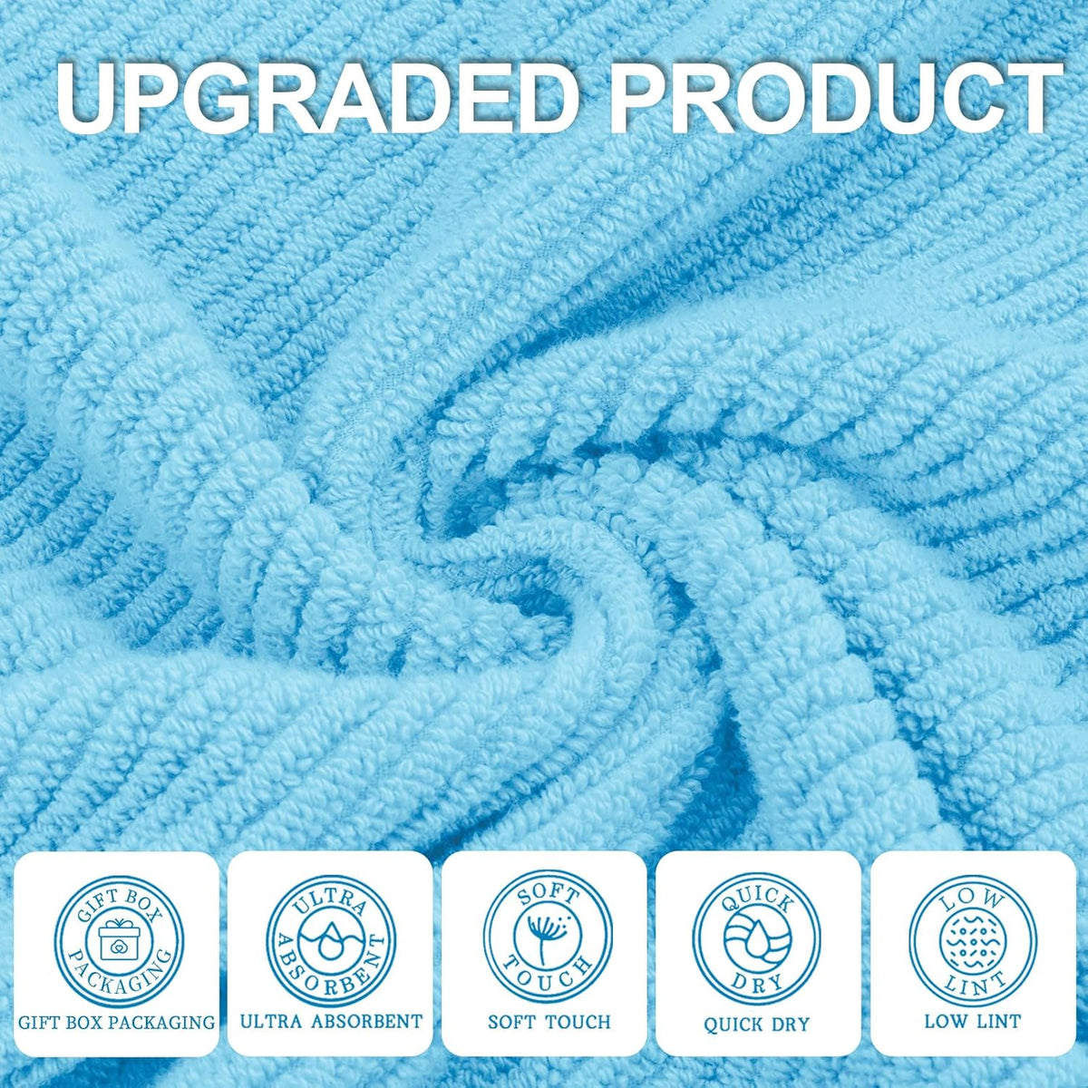 VOOVA & MOVAS Blue Washcloths (6PC, Large 13" x 13") - 100% Cotton | Lightweight | Thick | Quick
