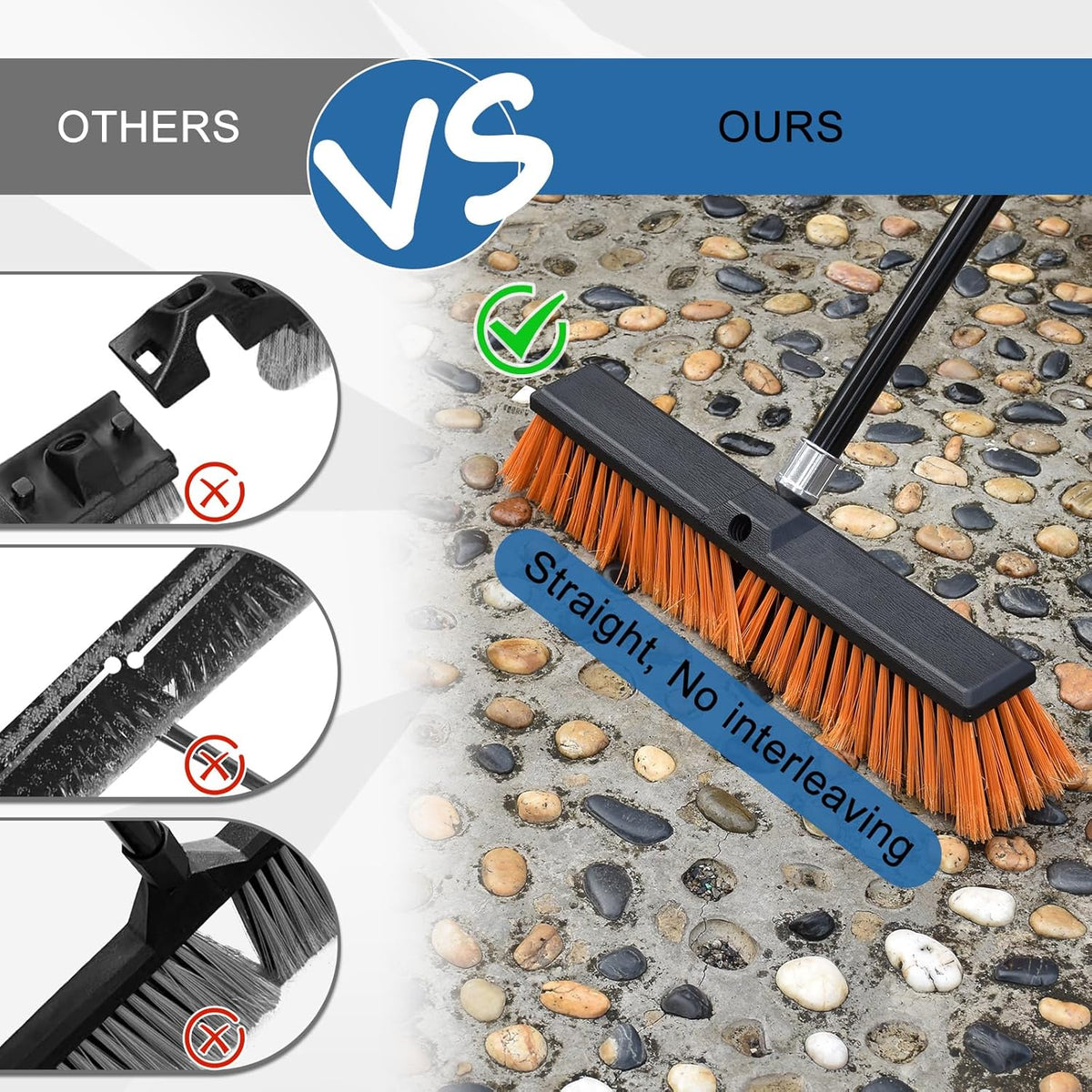 PBHEPJ 24 Inchs Push Broom Outdoor Heavy Duty, Shop Broom with 60" Long Bandle for Cleaning Outdoor