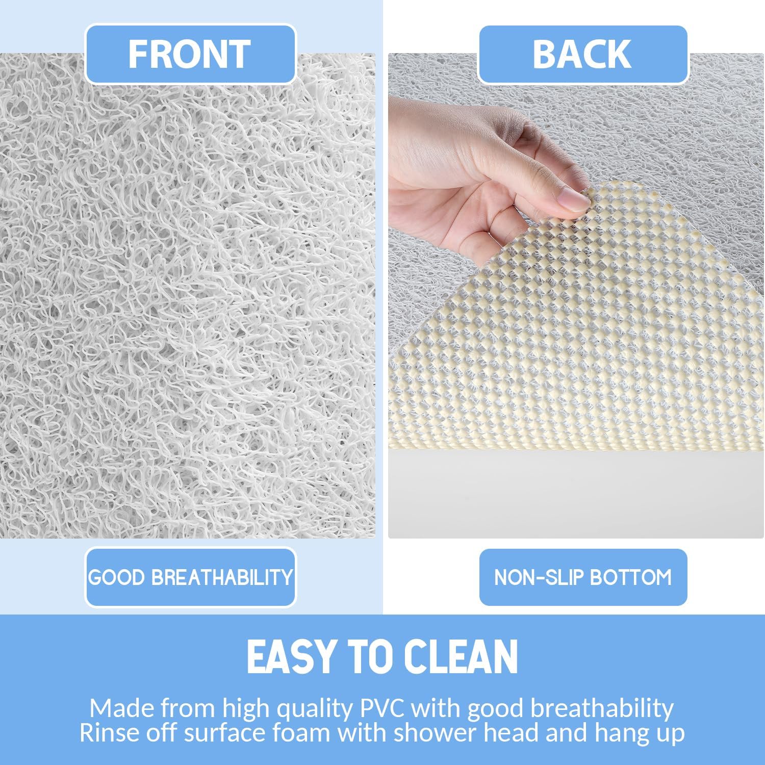 Non-Slip Bathtub Mat, 2 Pack Anti Slip Shower Mat, Fast Drying Bathtub Mats, Foot Scrubber Mat