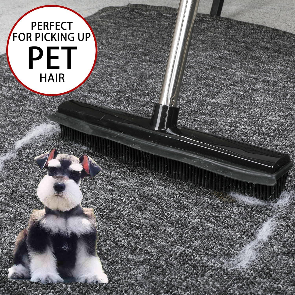 Rubber Broom and Dustpan Set,Pet Hair Removal Rubber Broom with Squeegee and Stainless Steel Dust