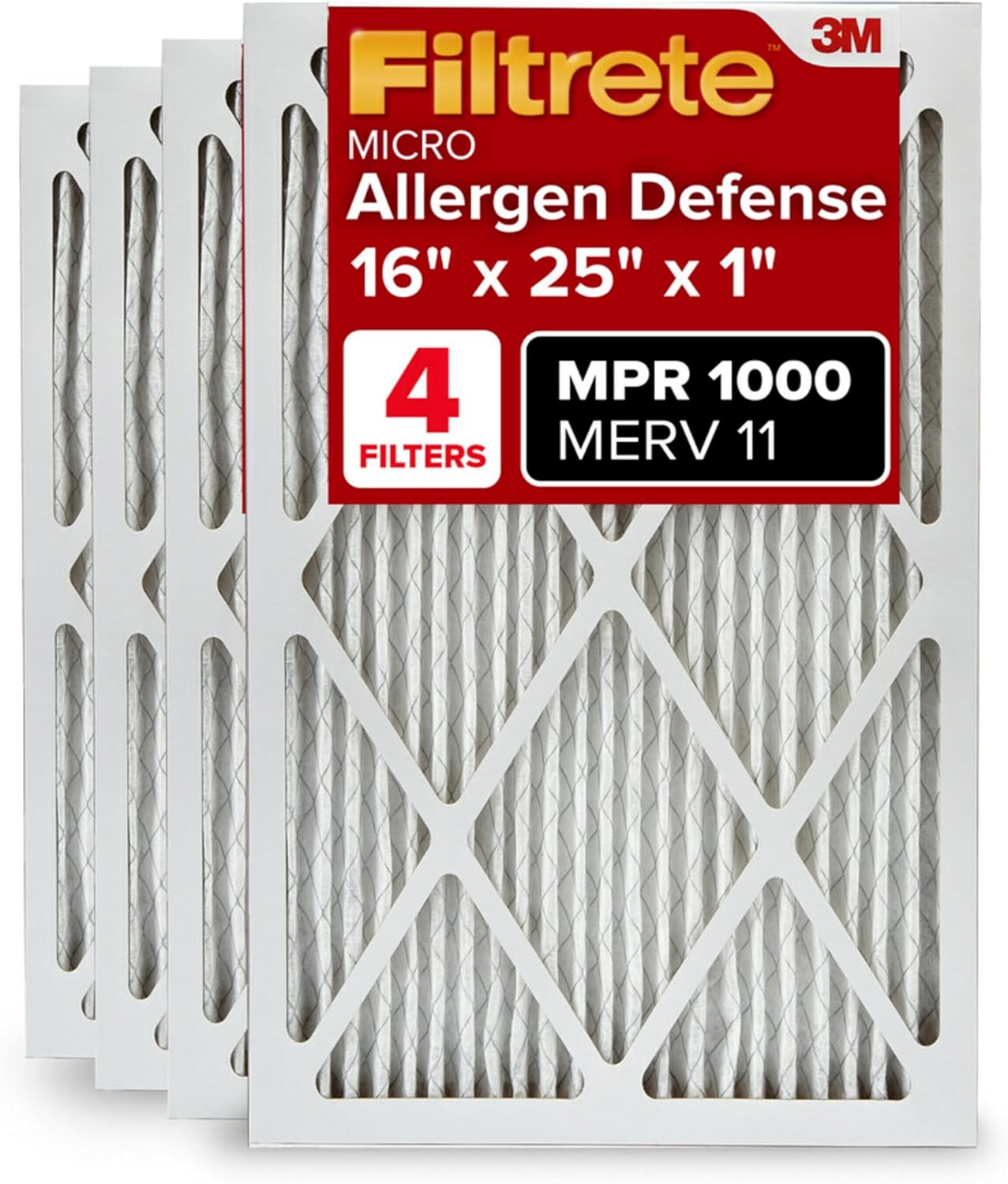 Filtrete 16x25x1 AC Furnace Air Filter, MERV 11, MPR 1000, Micro Allergen Defense, 3-Month Pleated