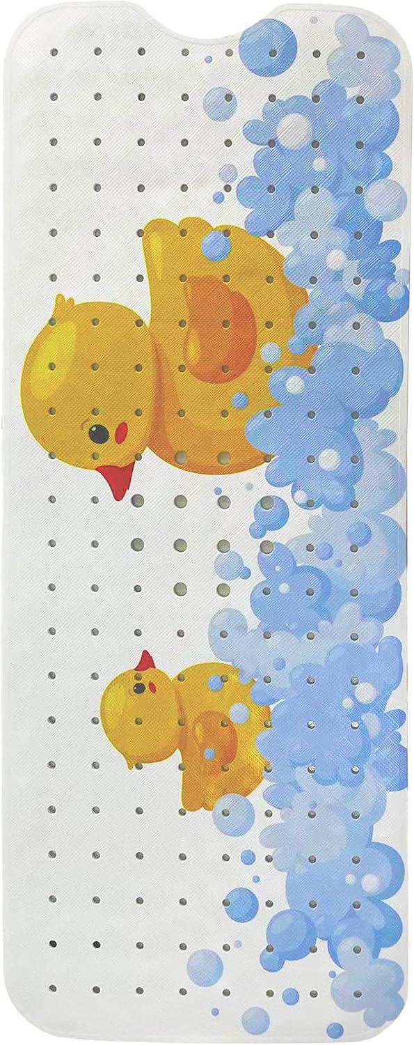 ENKOSI Kids Bath Mat 40x16 – Non-Slip Tub Bathmat Duck Print with Suction Cups & Drain Holes for