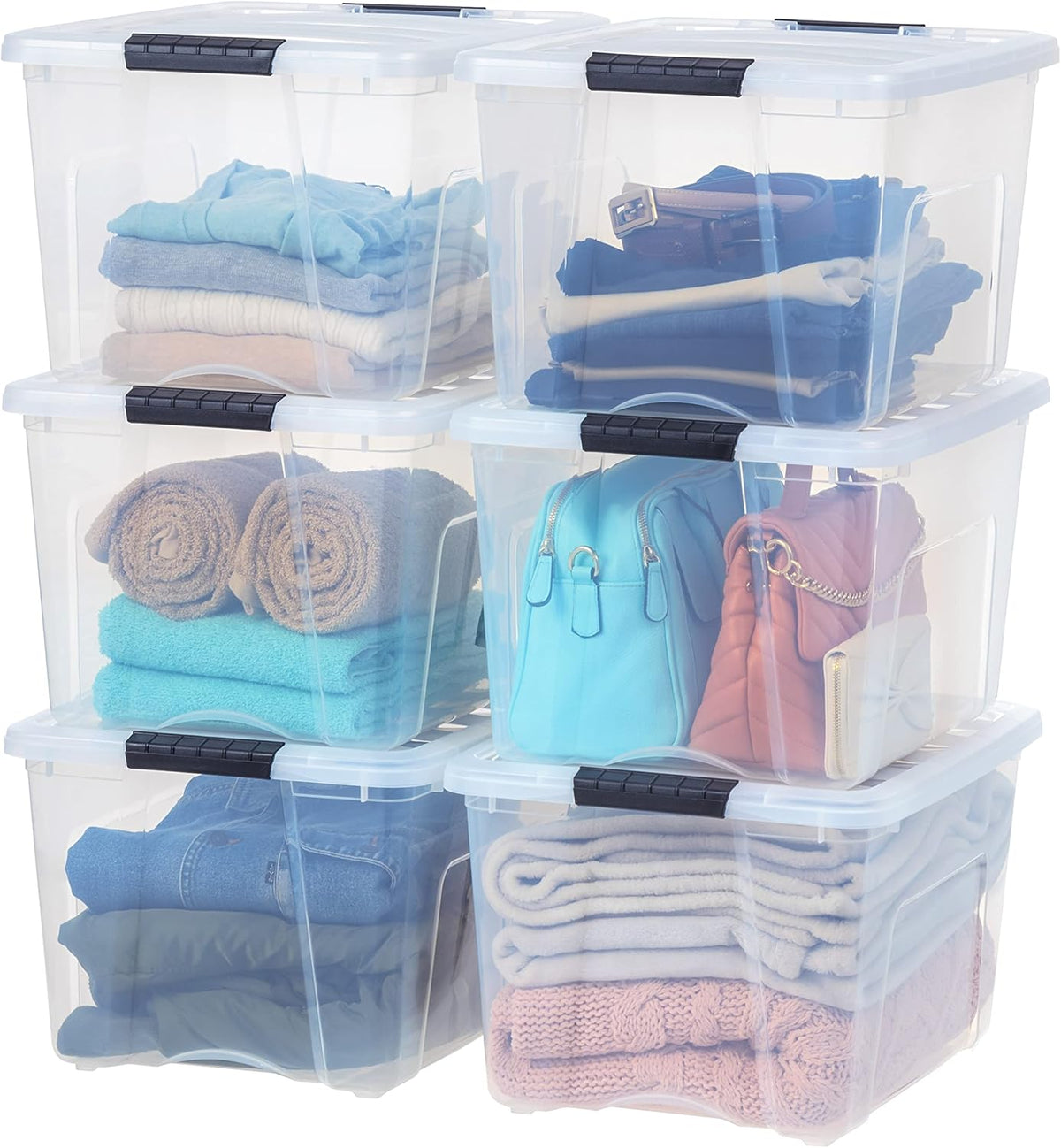 IRIS USA 40 Qt Stackable Plastic Storage Bins with Lids, 6 Pack - BPA-Free, Made in USA