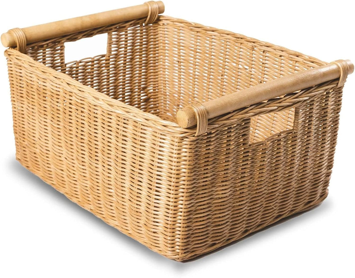 The Basket Lady Pole Handle Wicker Storage Basket, Extra Large, 20 in L x 16 in W x 10 in H