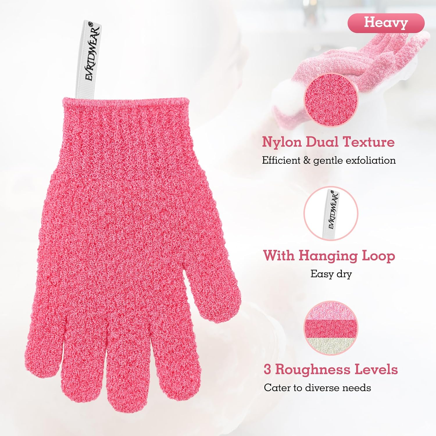 Evridwear Exfoliating Glove Shower Gloves Exfoliate Dead Skin for Dry Sensitive Skin No Irritation