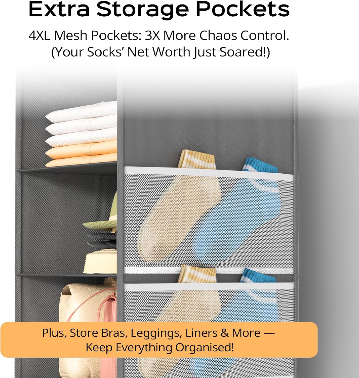 Deep Hanging Closet Organizers and Storage, Closet Hanging Storage Shelves with 5 Shelves and 4