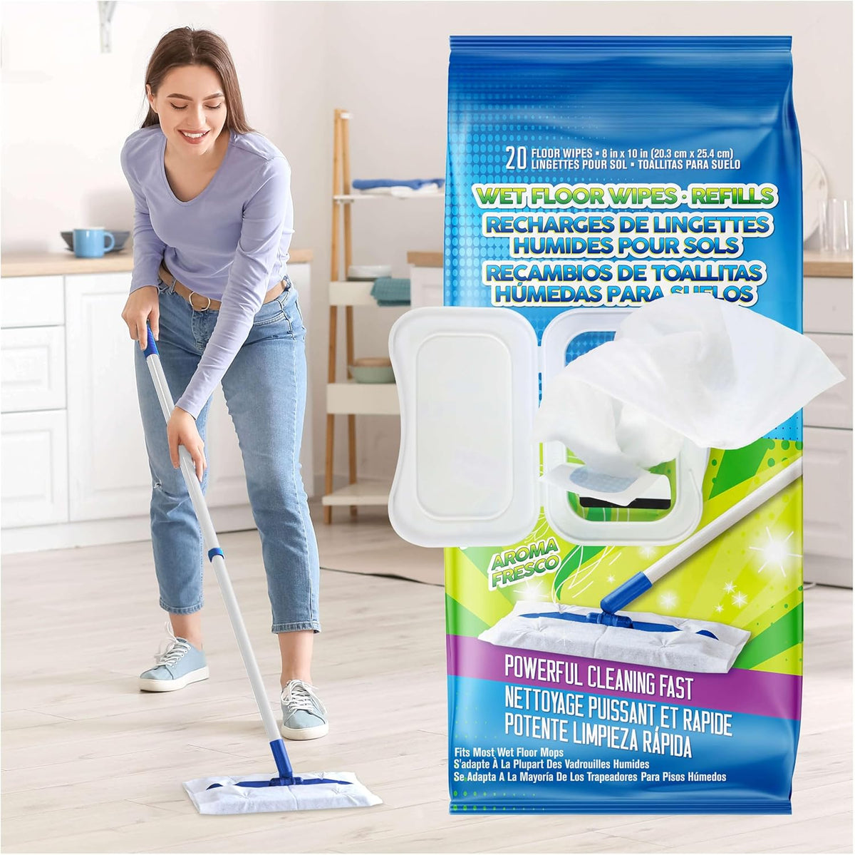 Wet Floor Wipes, Multi Surface Floor Cleaner Wet Mop Pads Fit Swiffer Sweeper Mop, Fresh Scent &