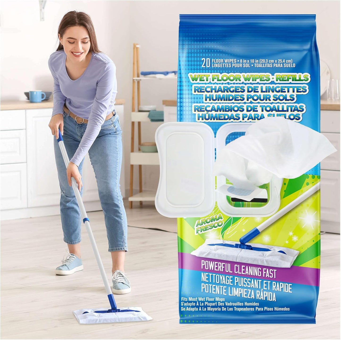 Wet Floor Wipes, Multi Surface Floor Cleaner Wet Mop Pads Fit Swiffer Sweeper Mop, Fresh Scent &