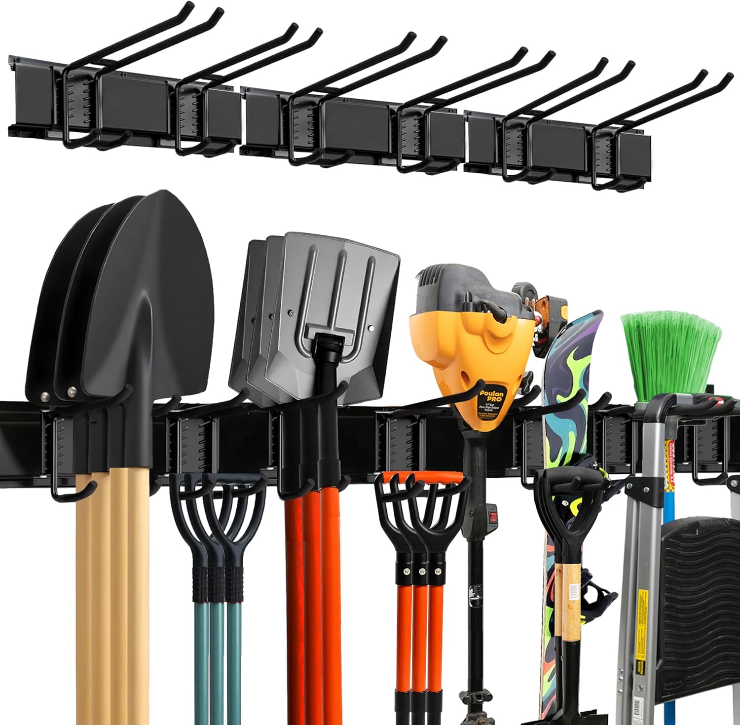 Garage Wall Organizer | 48" Heavy-Duty Tool Storage Rack | Adjustable Double-Layer Hooks | 300 lbs