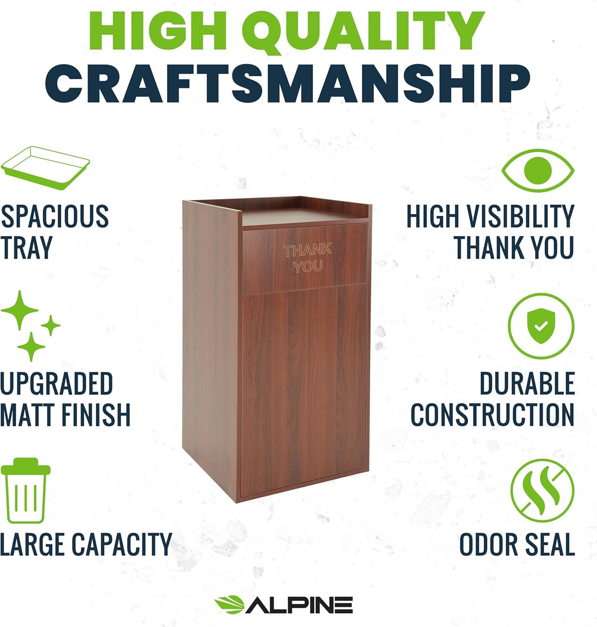 Alpine Restaurant Trash Can Cabinet - Commercial Trash Can 40 Gallon, Garbage Receptacle Indoor
