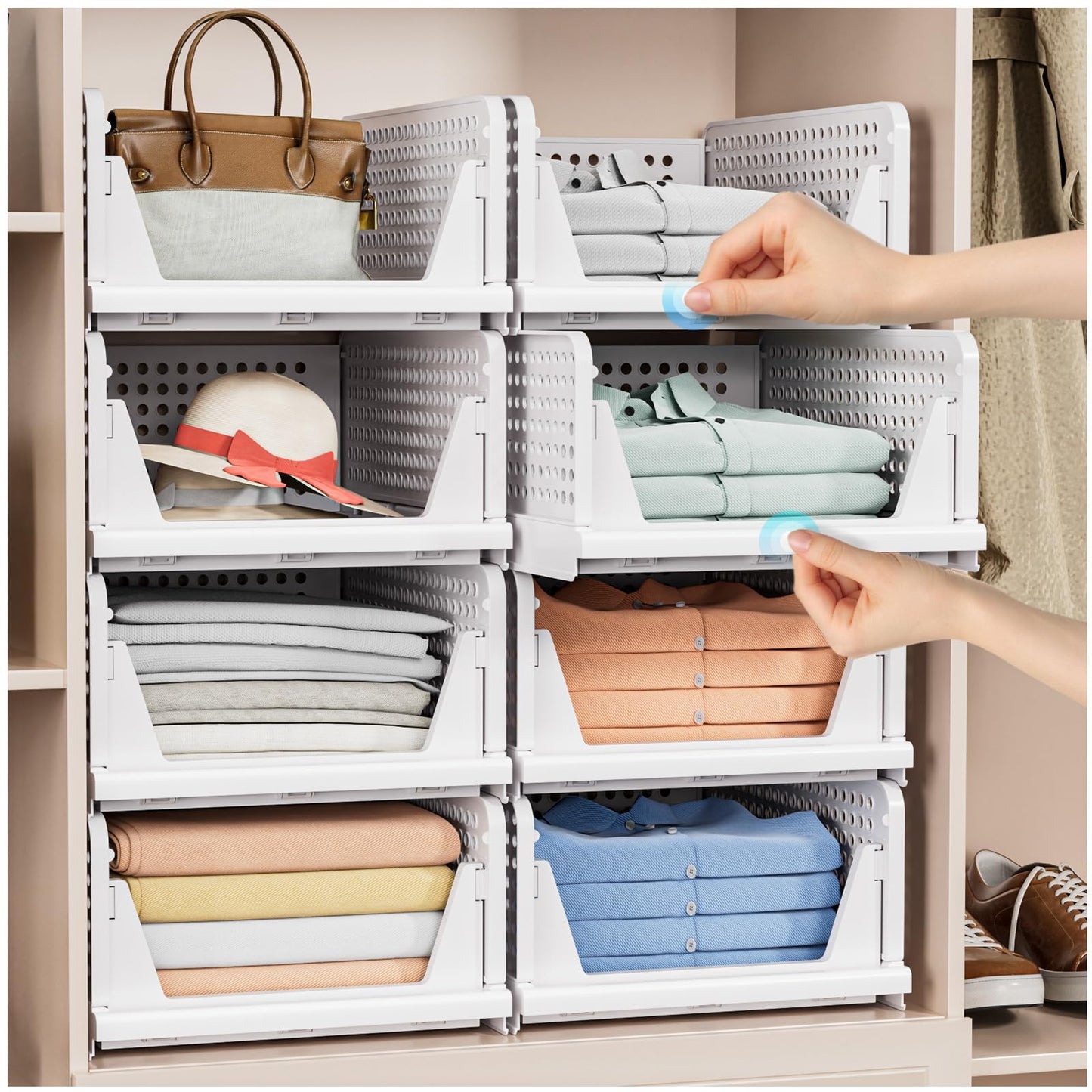 caktraie 5 Pack Stackable Closet Storage Basket - Stackable Storage Bins