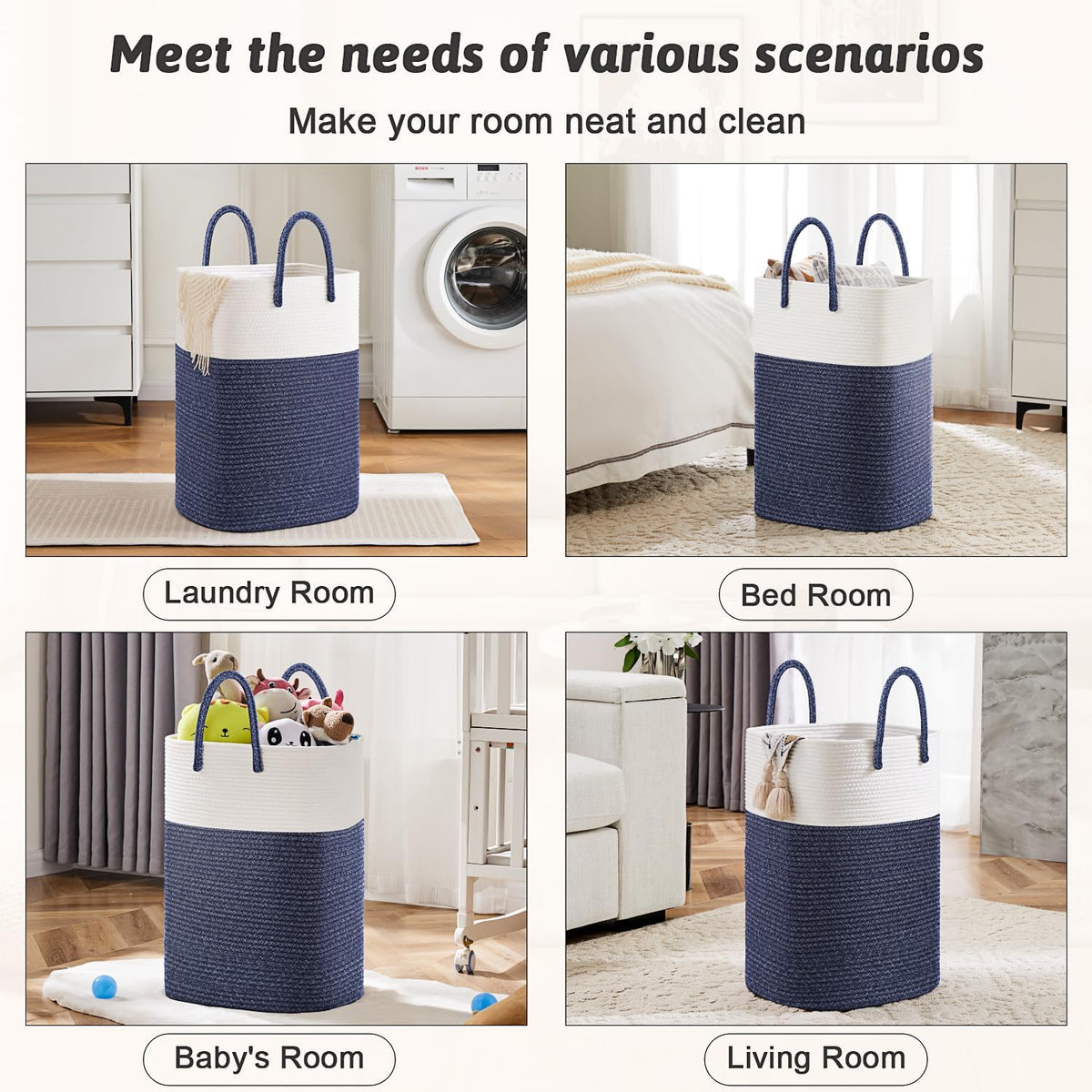 Laundry Basket,Woven Cotton Rope Laundry Hamper,Versatile Storage for Dirty Clothes,Baby Toys,and