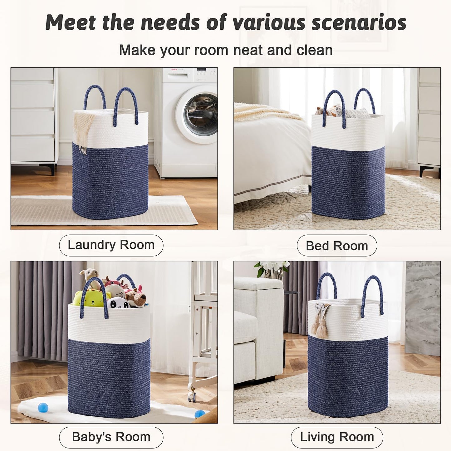 Laundry Basket,Woven Cotton Rope Laundry Hamper,Versatile Storage for Dirty Clothes,Baby Toys,and