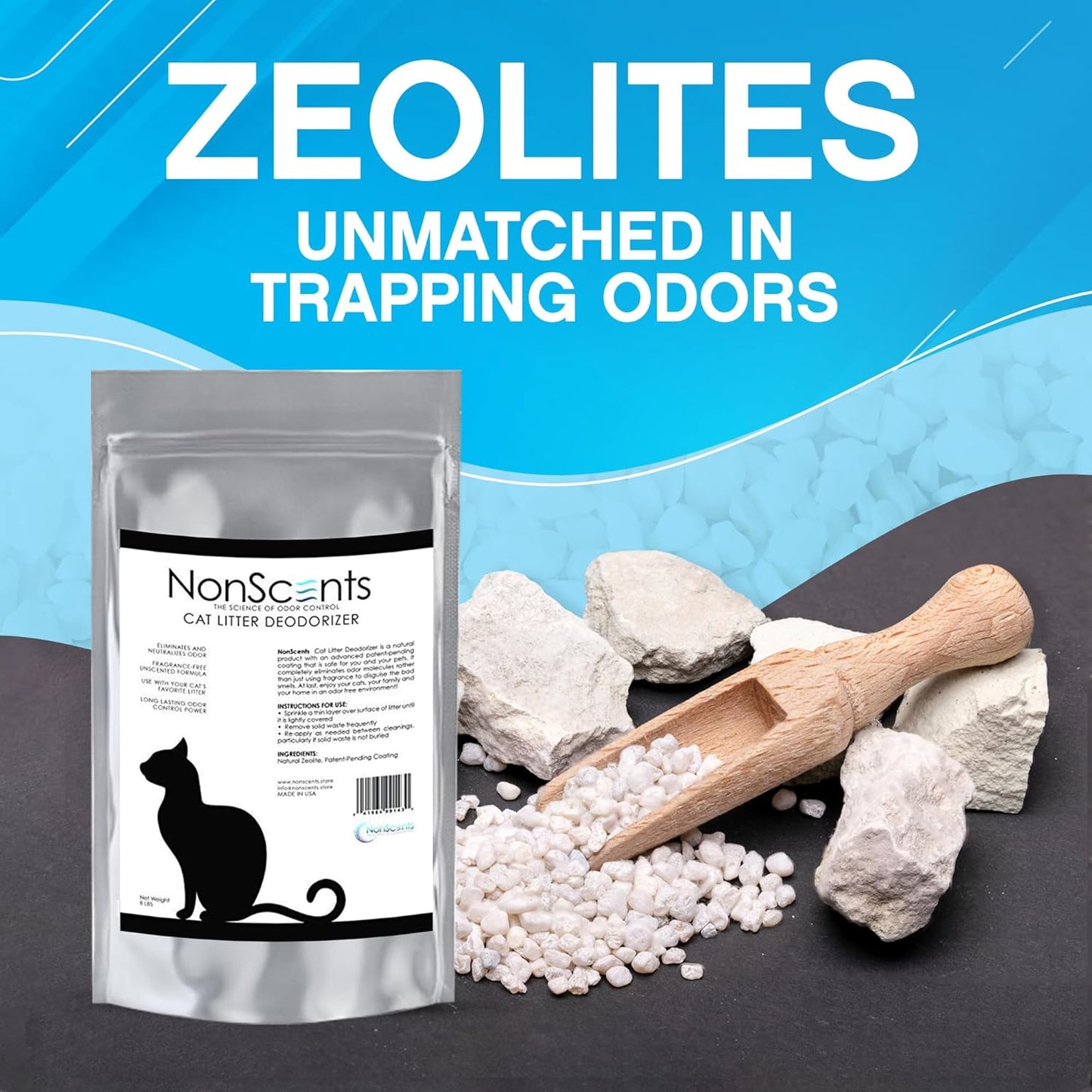 NonScents Cat Litter Deodorizer - Litter Box Odor Eliminator - Less Scooping Extends Kitty Litter