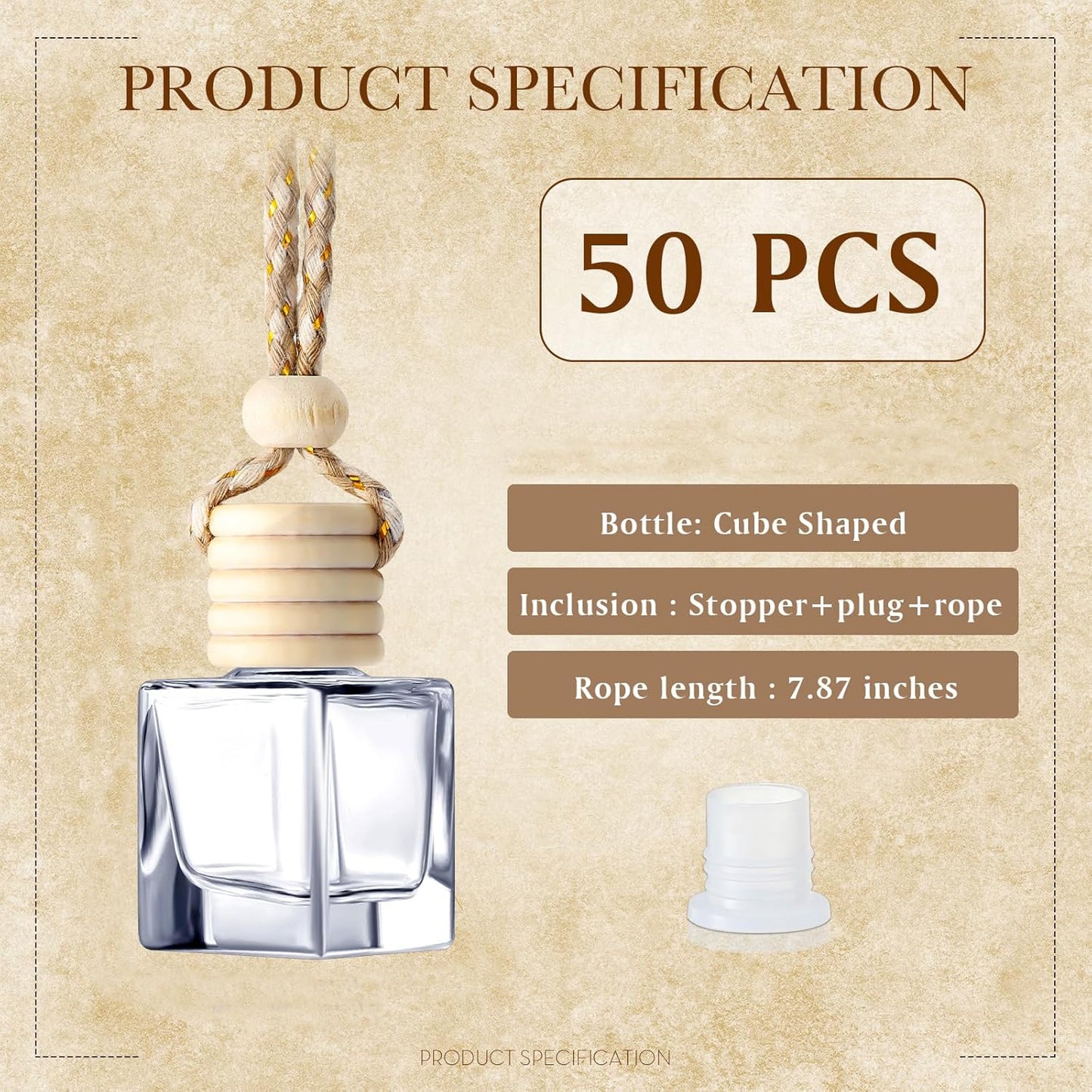 BBTO 50 Pcs Hanging Car Air Freshener Car Diffuser Bottles Empty Glass Perfume Bottle Freshener