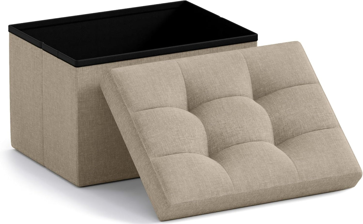 Ornavo Home Small Storage Ottoman Foldable Collapsible Rectangle Linen Ottoman Foot Rest Stool