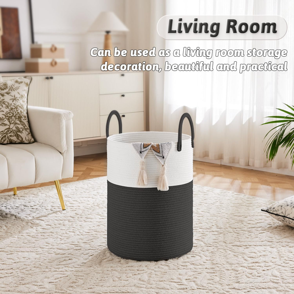Laundry Basket,Woven Cotton Rope Laundry Hamper,40L for Decorative Storage of Dirty Clothes,Toys