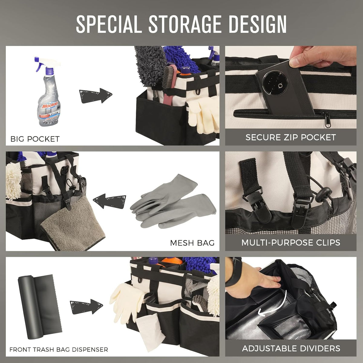 Wearable Cleaning Caddy, Cleaning Caddy Supplies Organizer with Handle & Shoulder Straps for