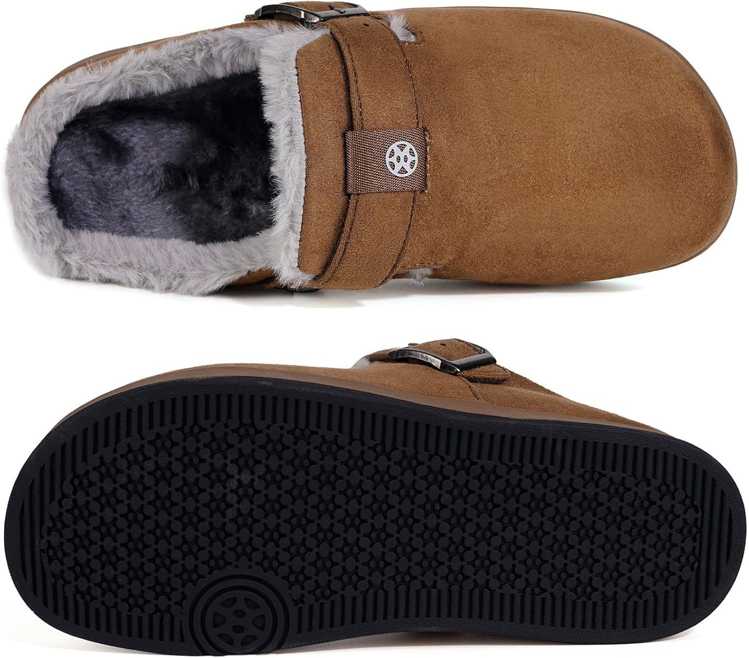 Fur Lined Clogs for Women Men Suede Winter Slippers Arch Support Slip on Mules Potato Shoes with