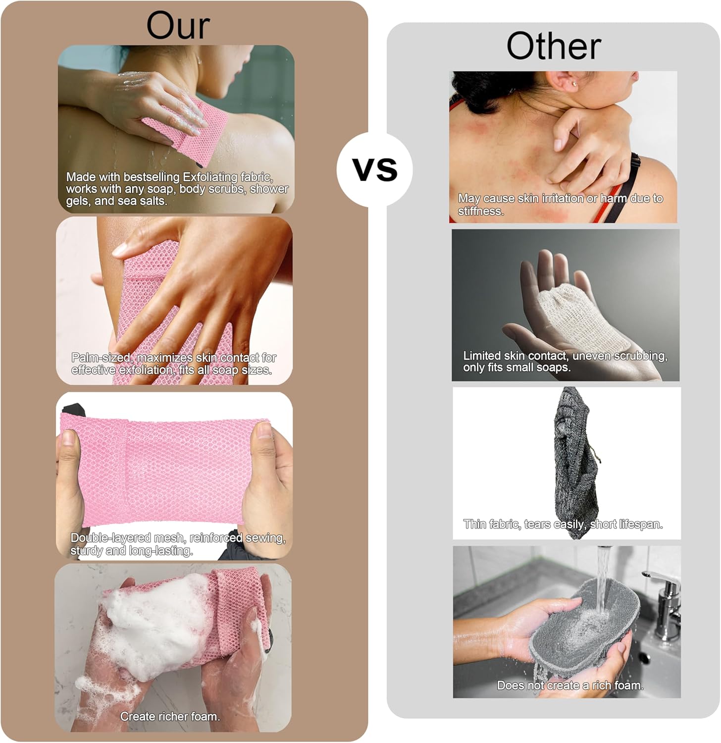 2 Pack Soap Bag Different Roughness Deep and Gentle,Bar Soap Pouch Saver Pocket,Body Scrubber