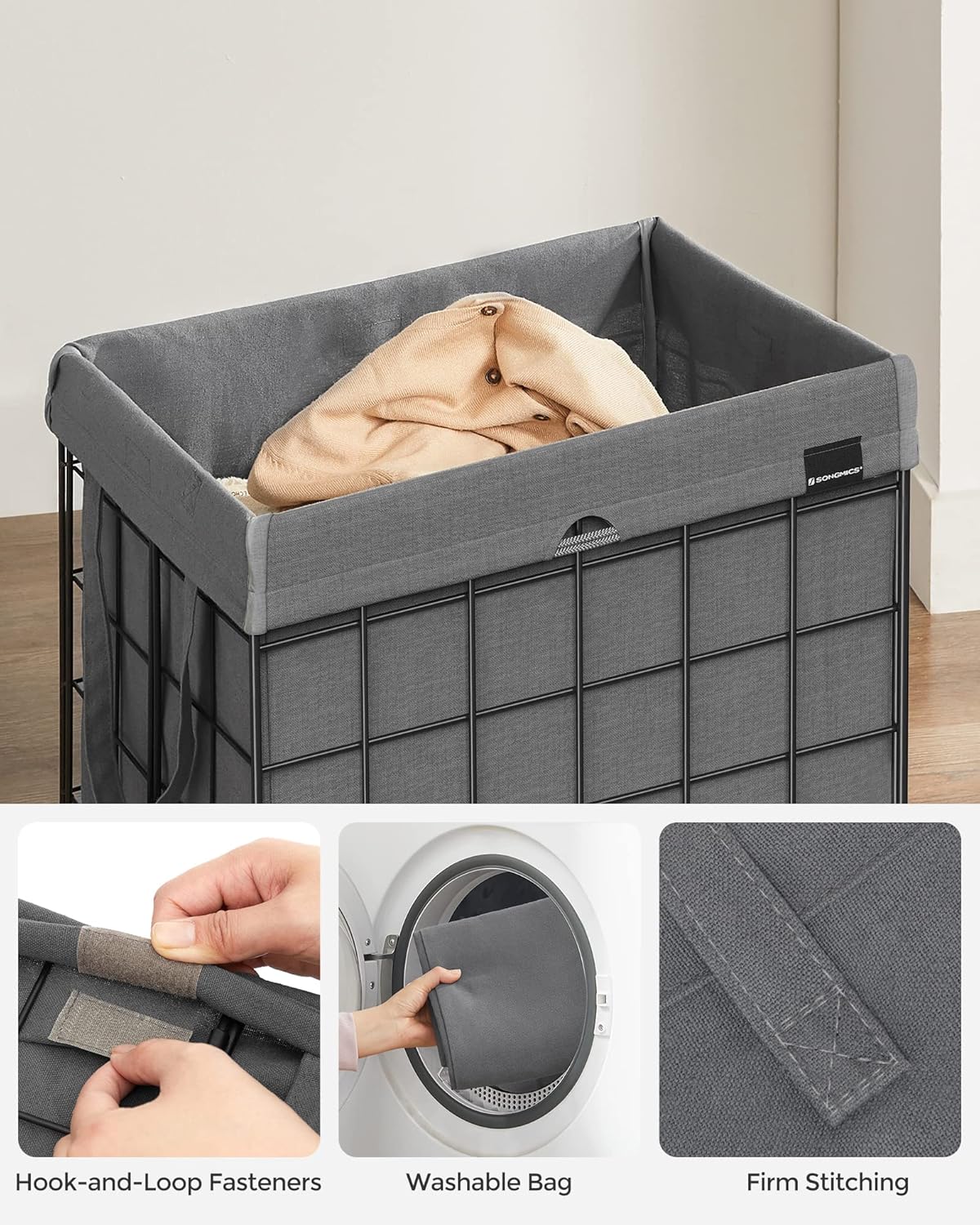 SONGMICS Laundry Hamper, 23.8 Gal. (90L) Laundry Basket, Collapsible Clothes Hamper, Removable and
