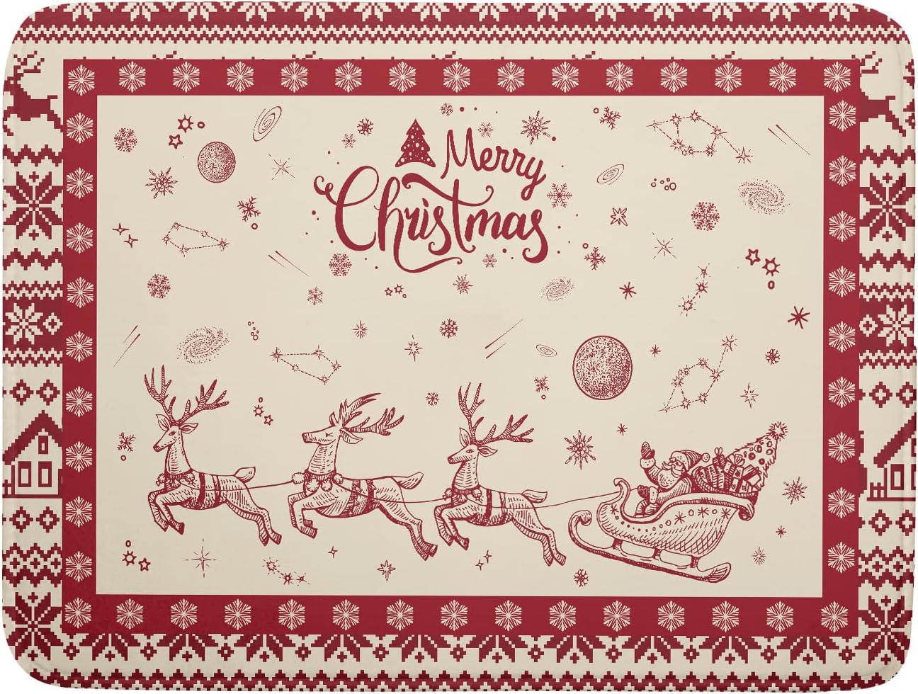 Christmas Moose Dish Drying Mat 18x24 for Winter Santa Claus Kitchen Counter Decor Absorbent