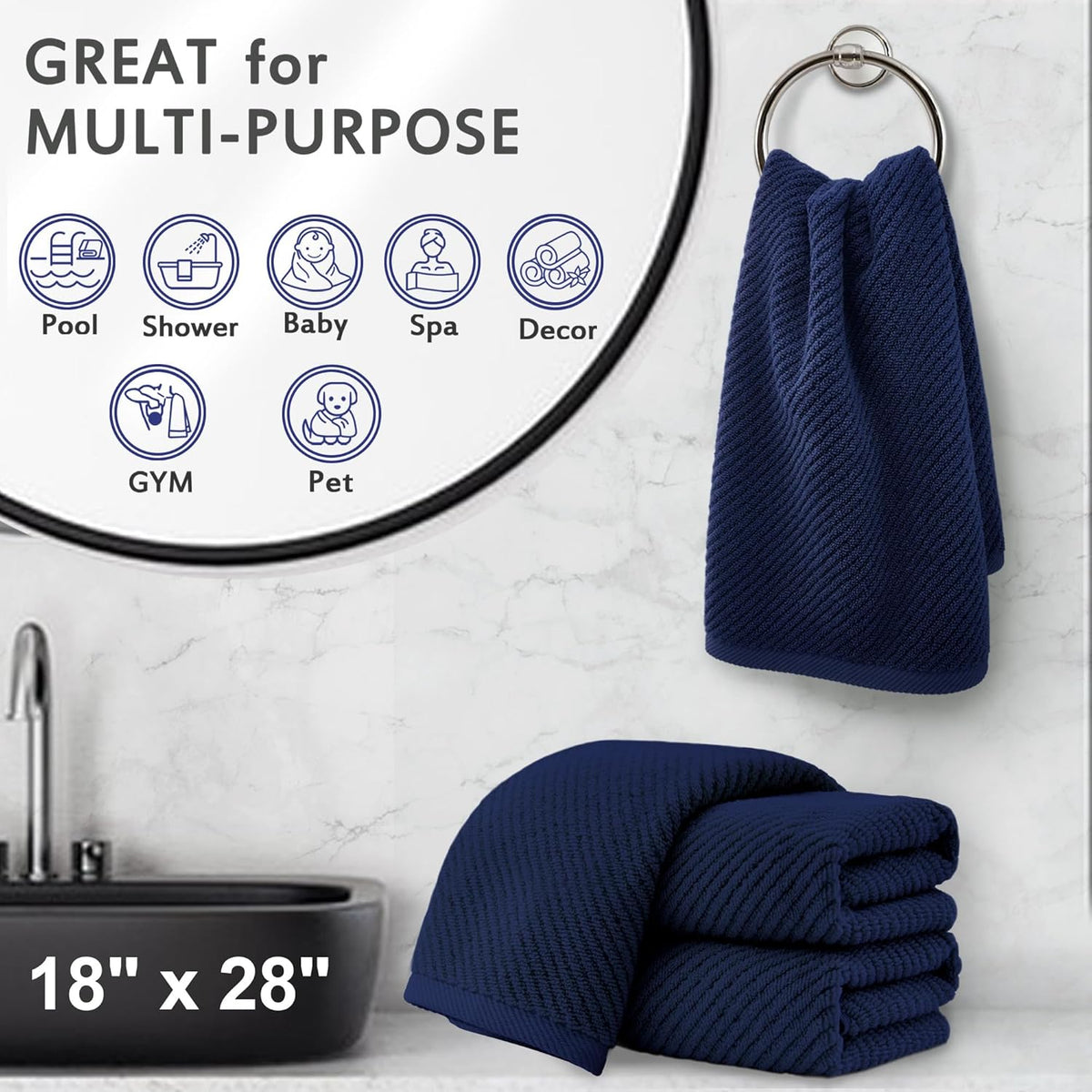 VOOVA & MOVAS Bathroom Hand Towels Set of 4, 18"x 28" - 100% Cotton | Lightweight | Thick | Quick