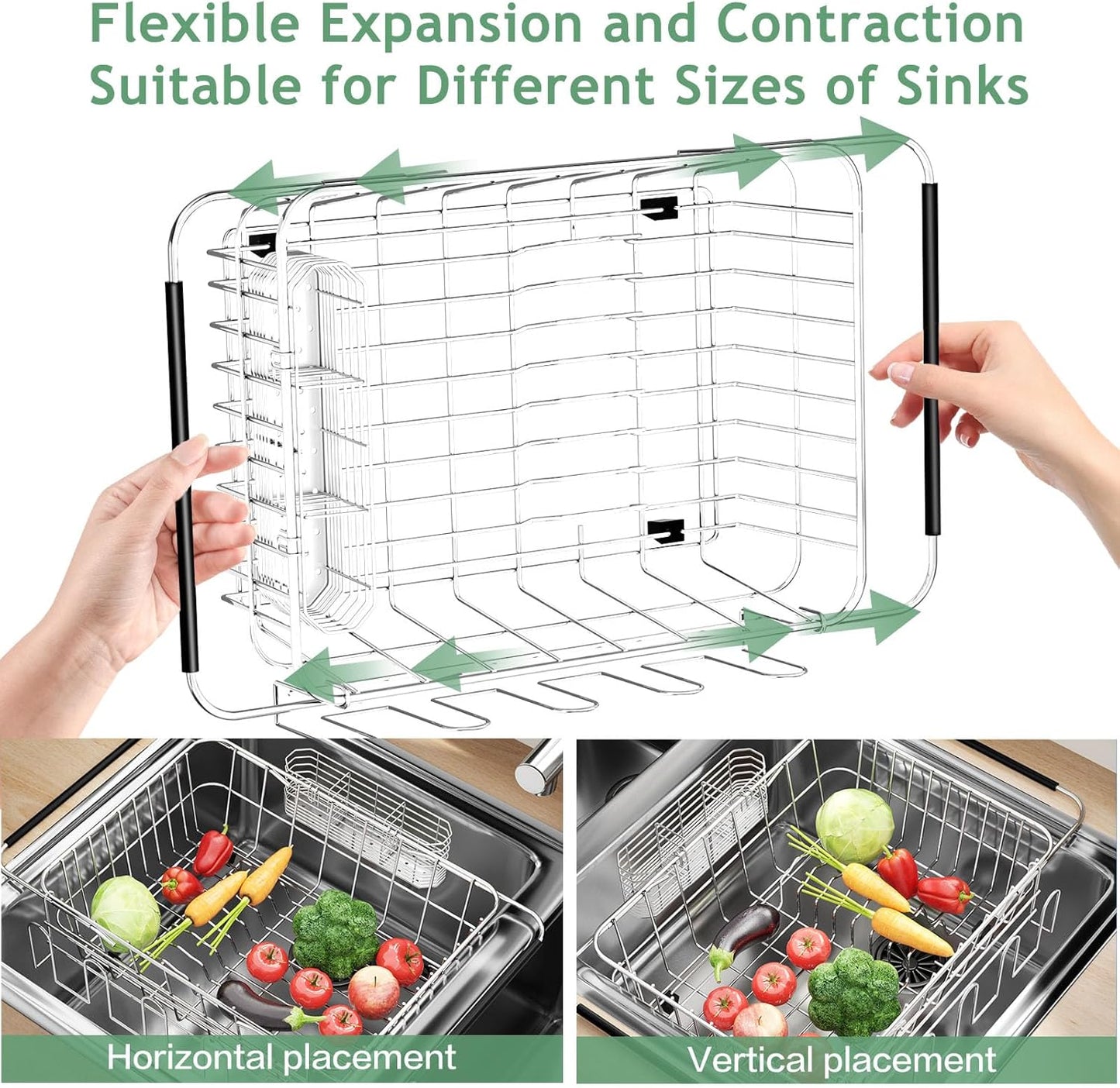 Dish Drying Rack in Sink, Extendable Stainless Steel Dish Drainers for Kitchen Counter, Anti-Rust