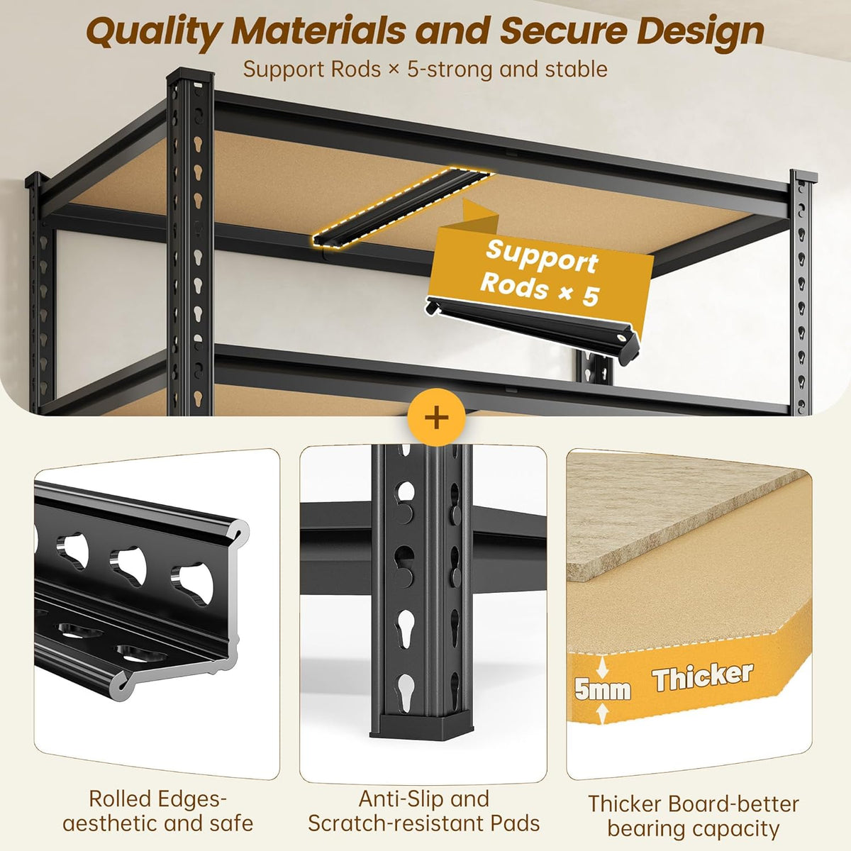 1980LBS Storage Shelves, 5-Tier Adjustable Pantry Shelves, Metal Shelving Unit for Kitchen, Pantry