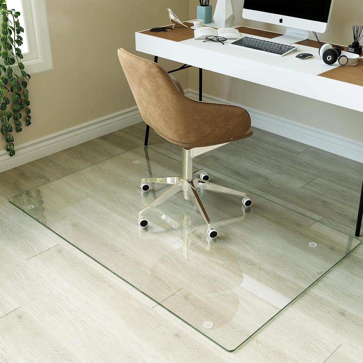 Koonmi Tempered Glass Chair Mat for Hardwood Floors & Carpets, 30" x 48“ Transparent Heavy Duty