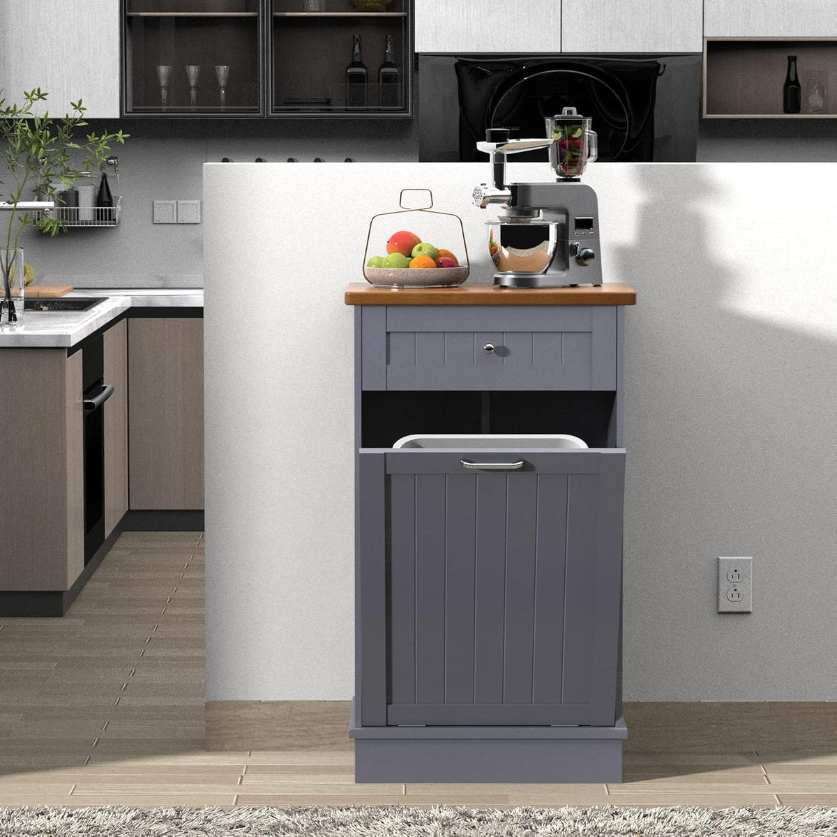 Betterhood Tilt Out Trash Cabinet 10 Gallon Wooden Free Standing Laundry Sorter Cabine,Recycling