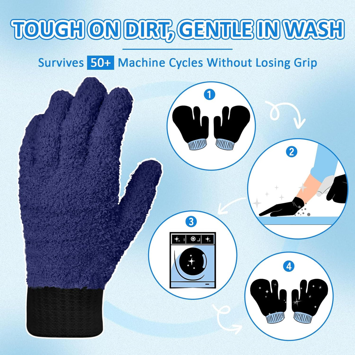 MIG4U 2 Pairs Microfiber Gloves - Dusting Gloves for House Cleaning - Washable Blind Cleaner Duster
