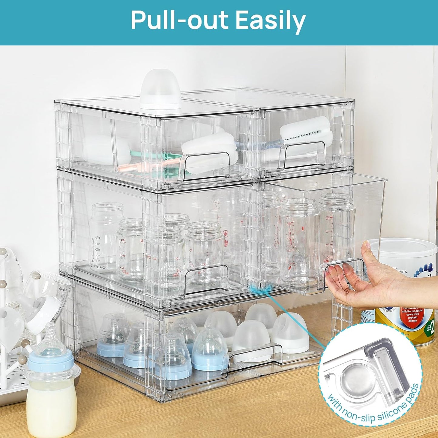 Vtopmart Clear Stackable Storage Drawers Set of 5, Easily Assemble Acrylic Bathroom Undersink