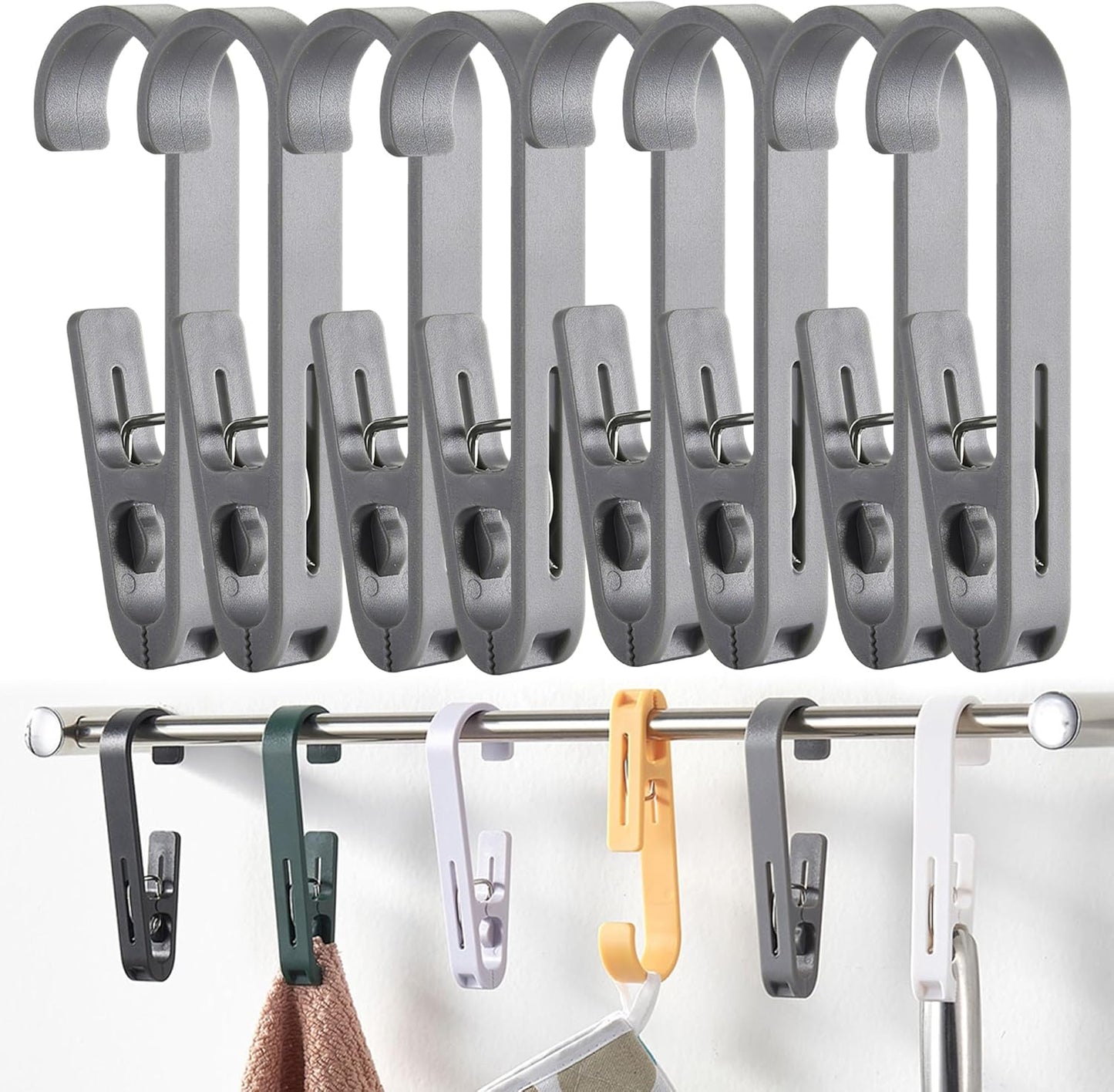 iBetterLife Clothes Pins Heavy Duty Outdoor - 8Pcs Large Laundry Hook Hangers with Clips Closet