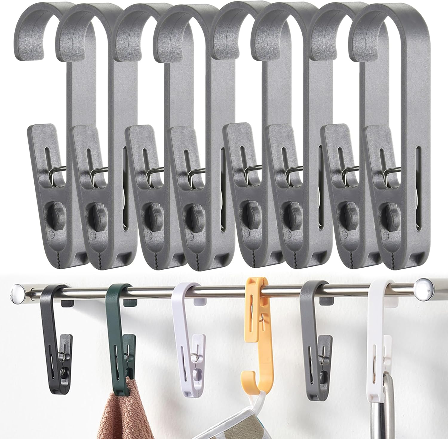 iBetterLife Clothes Pins Heavy Duty Outdoor - 8Pcs Large Laundry Hook Hangers with Clips Closet