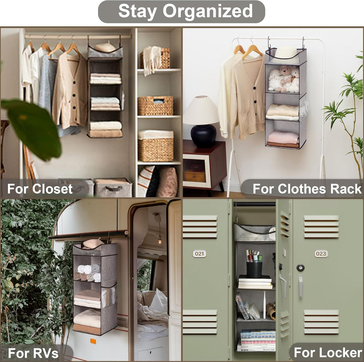 StorageWorks Hanging Closet Organizer, 3-Shelf Shelves with Top Shelf, 12" W x 12" D x 35 ¼"H