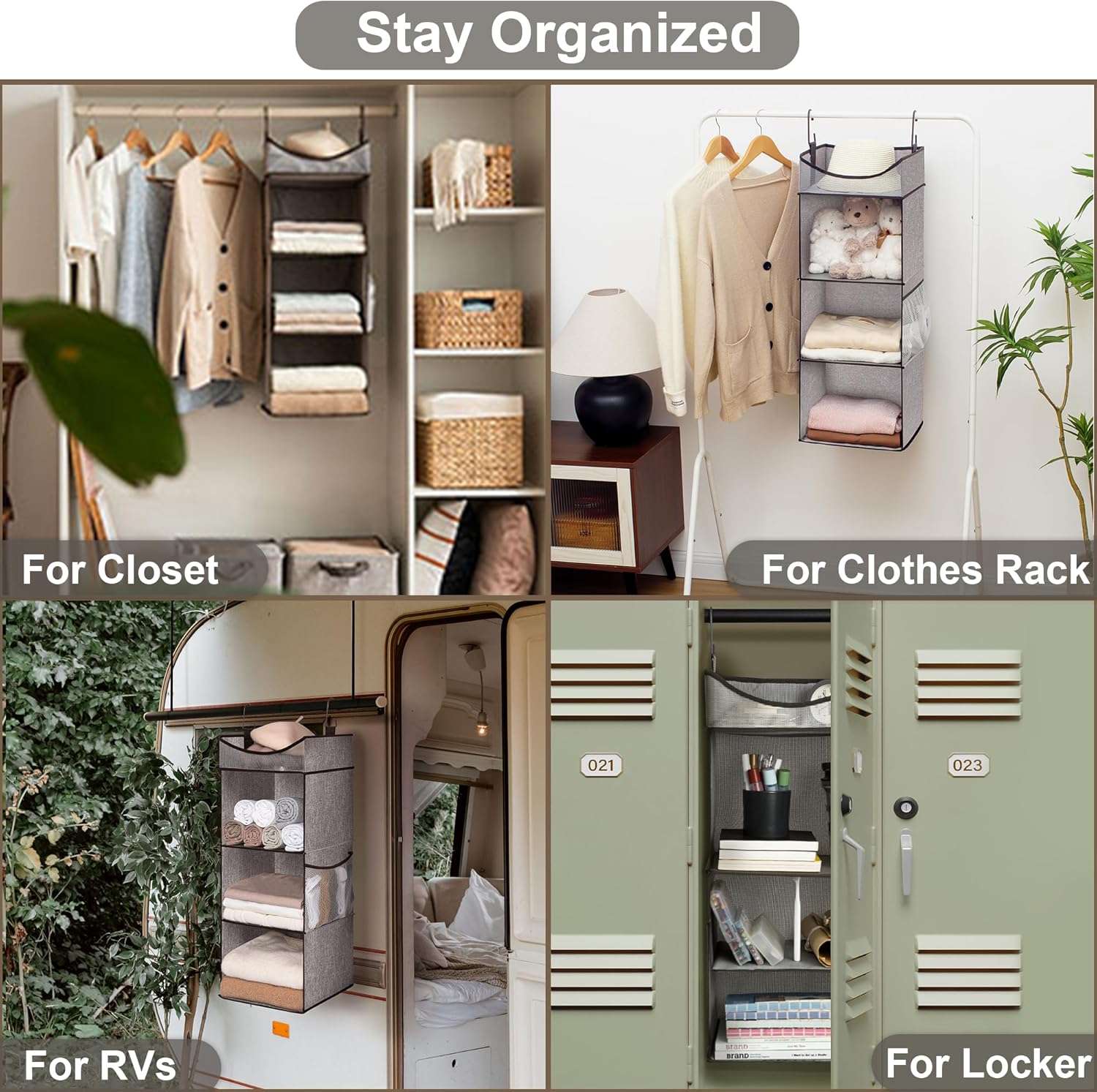 StorageWorks Hanging Closet Organizer, 3-Shelf Shelves with Top Shelf, 12" W x 12" D x 35 ¼"H