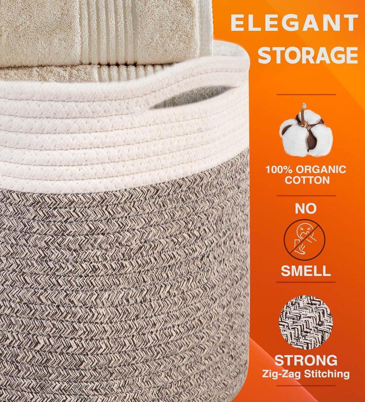 CHAT BLANC Cotton Rope Baskets for Organizing | 15”x10”x9” Storage Baskets for Shelves | Small