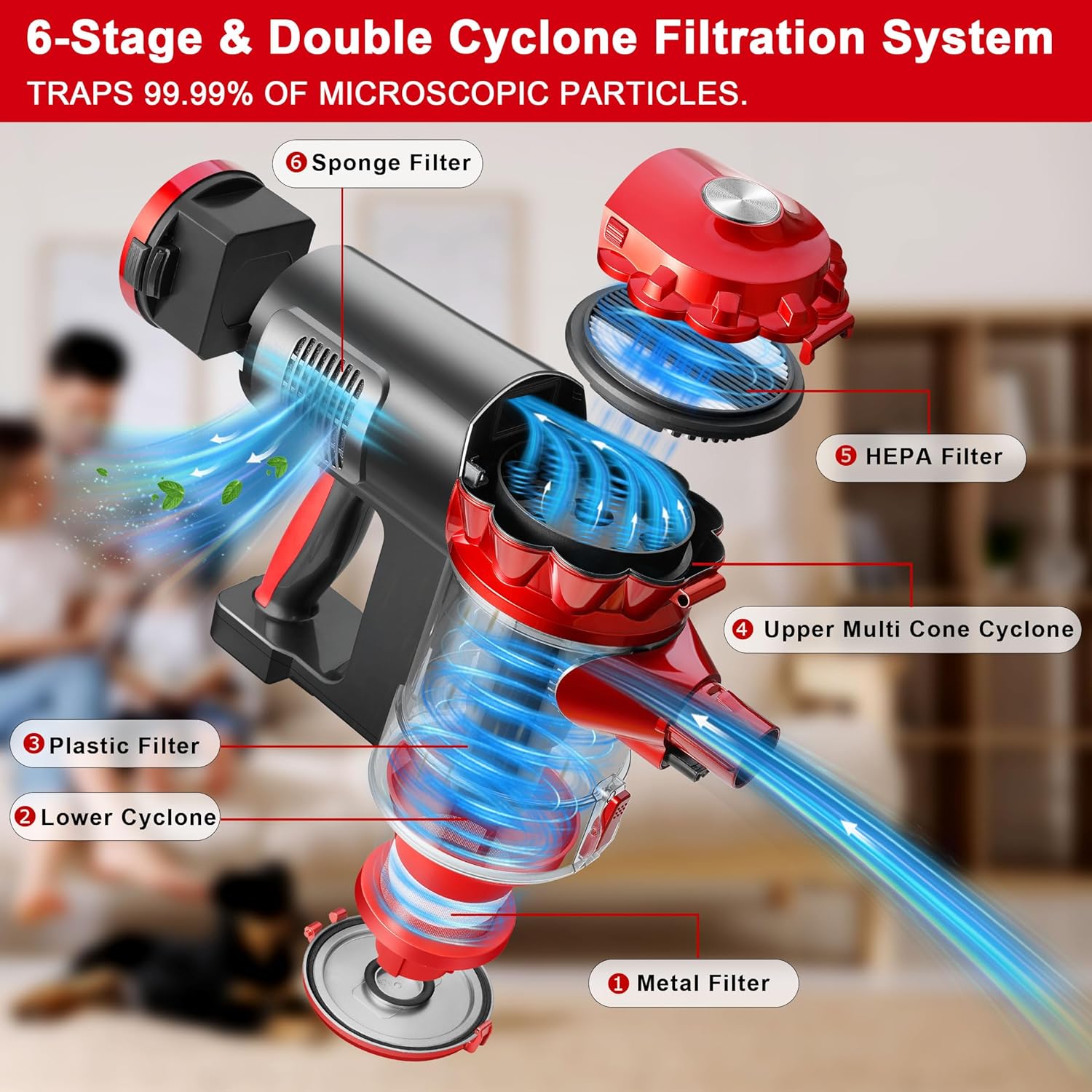 elezon A200 Cordless Vacuum Cleaner with 18000Pa Powerful Suction, 38 Min Runtime, 2200mAh Battery