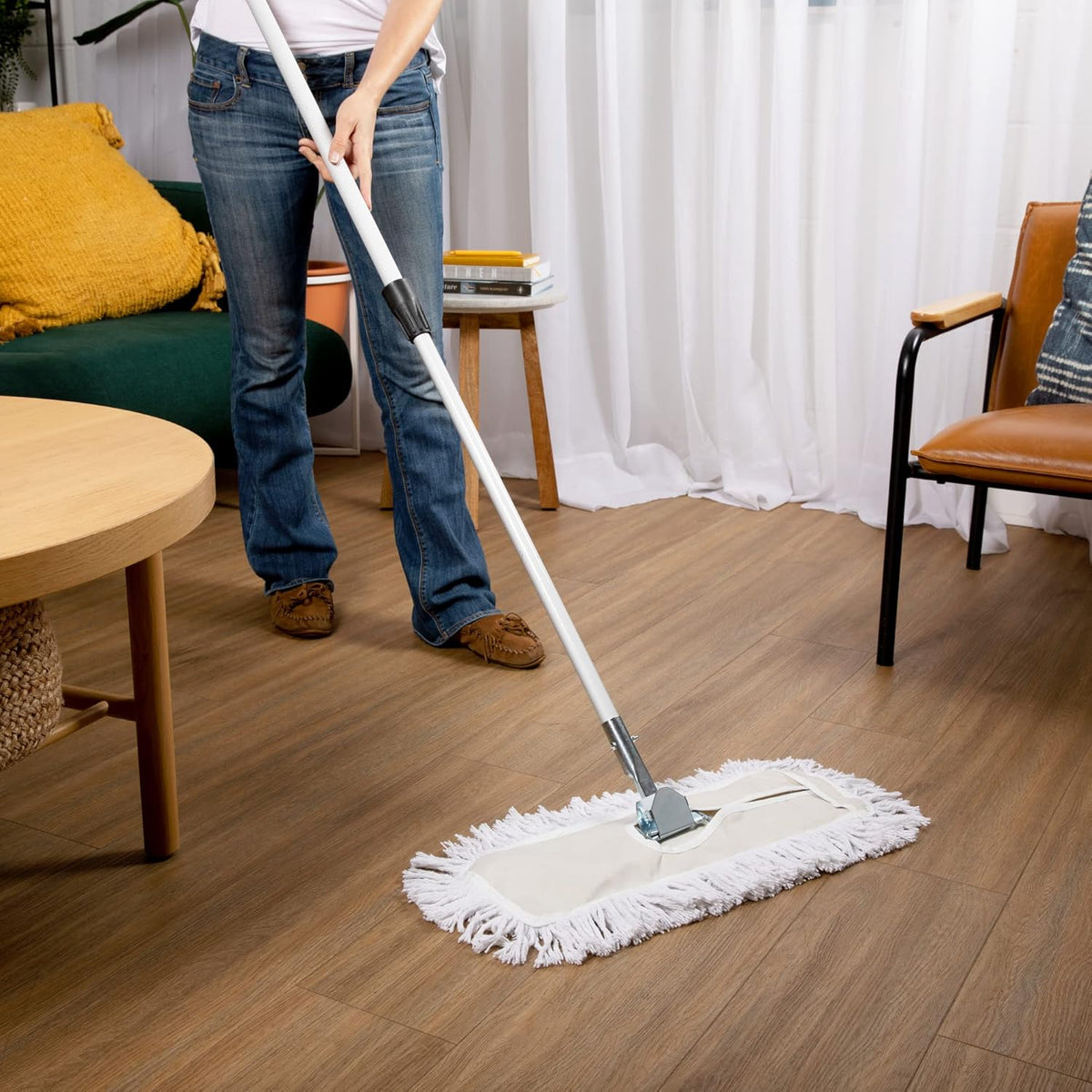 Commercial Dust Mop – 60 Inch Floor Sweeper for Hardwood, Reusable Cotton Mop Head, Extendable